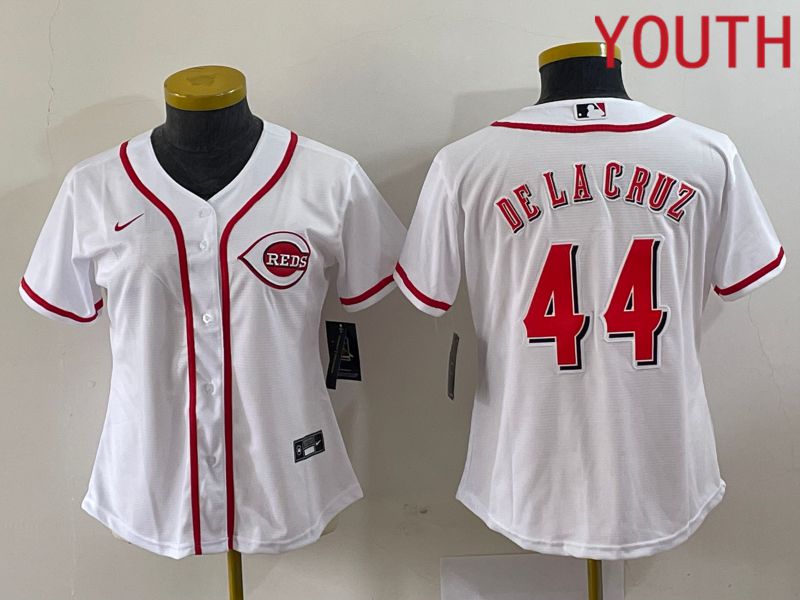 Youth Cincinnati Reds 44 De La Cruz White Nike 2023 Game MLB Jerseys